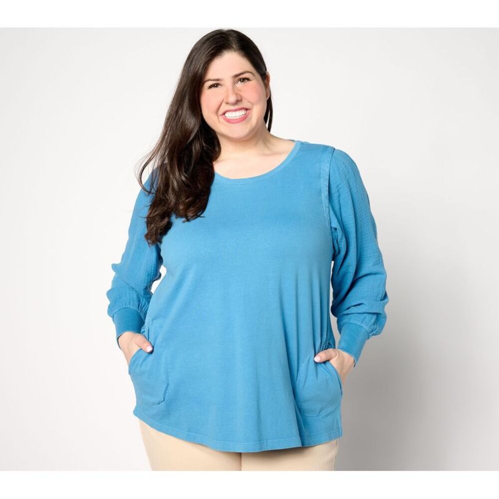 LEGO Women's Top Sz XS LOGO Life by Lori Goldstein Antique Wash Knit Blue